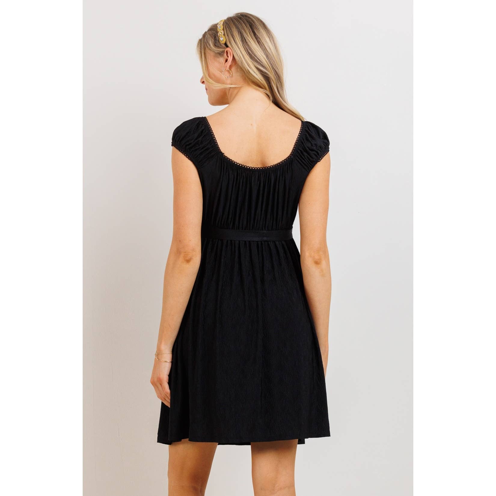 Lace Trim Cap Sleeve Maternity Babydoll Dress