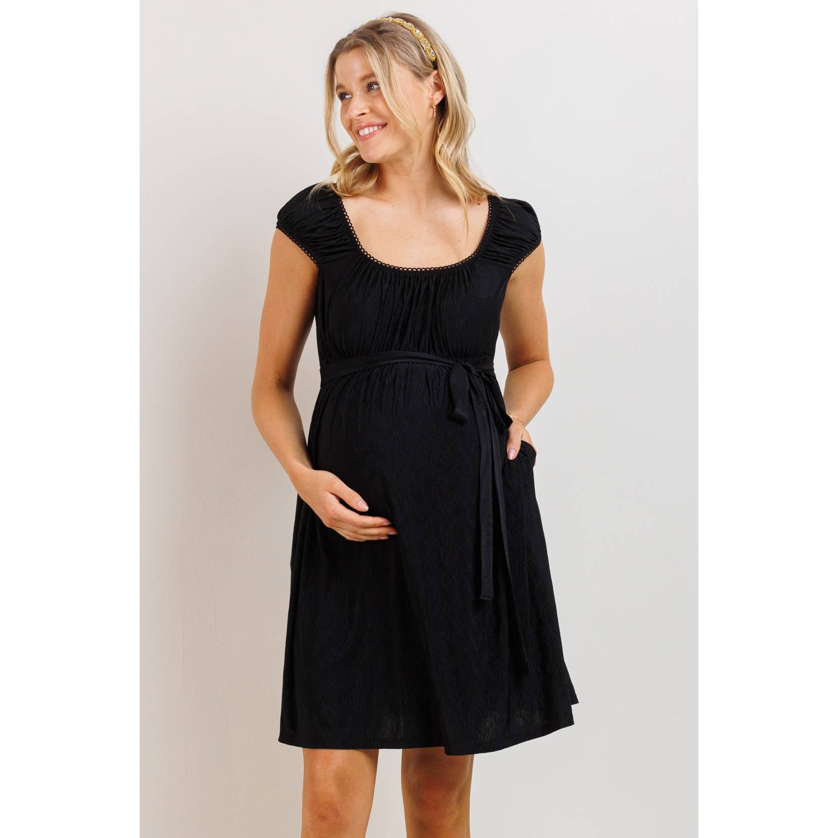 Lace Trim Cap Sleeve Maternity Babydoll Dress