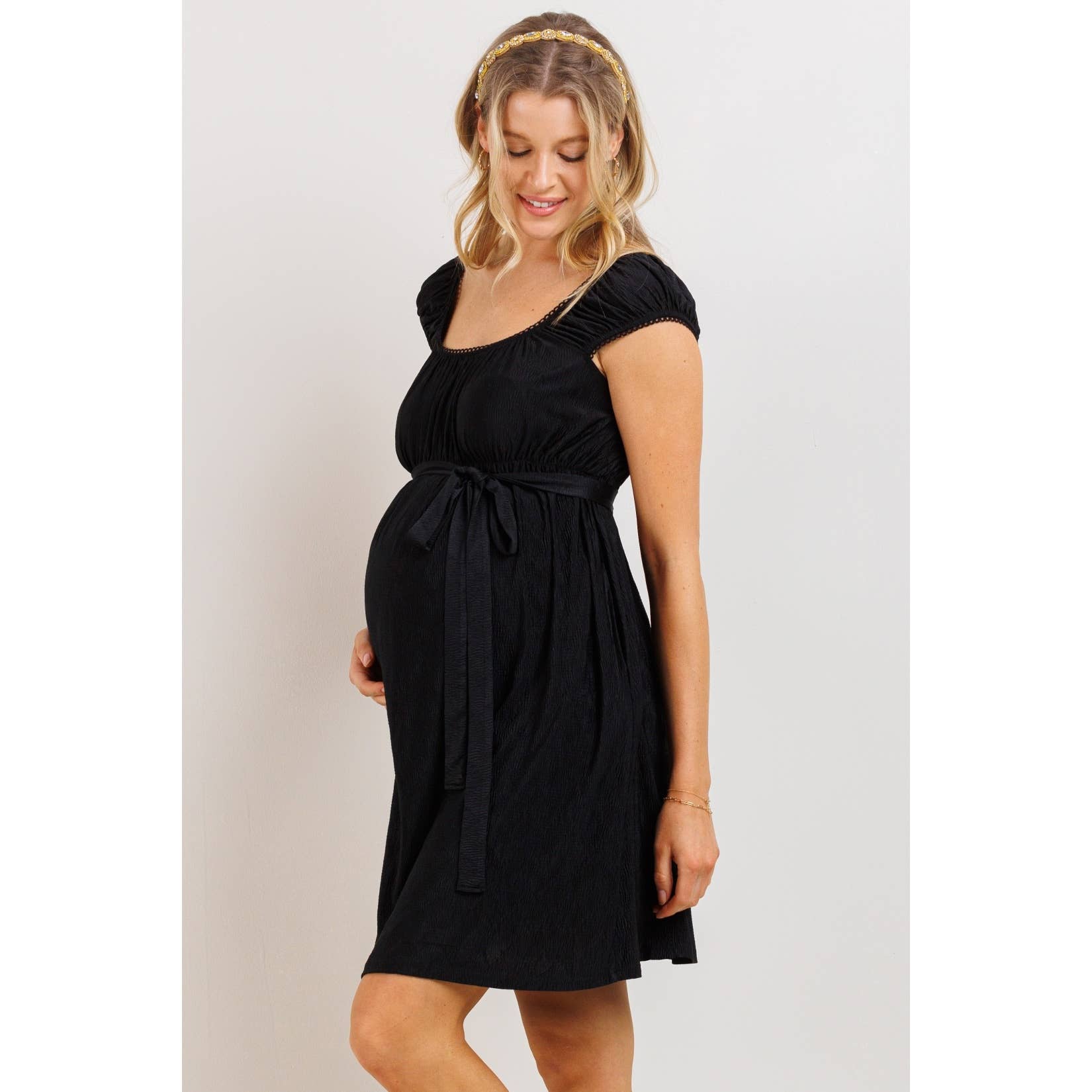 Lace Trim Cap Sleeve Maternity Babydoll Dress