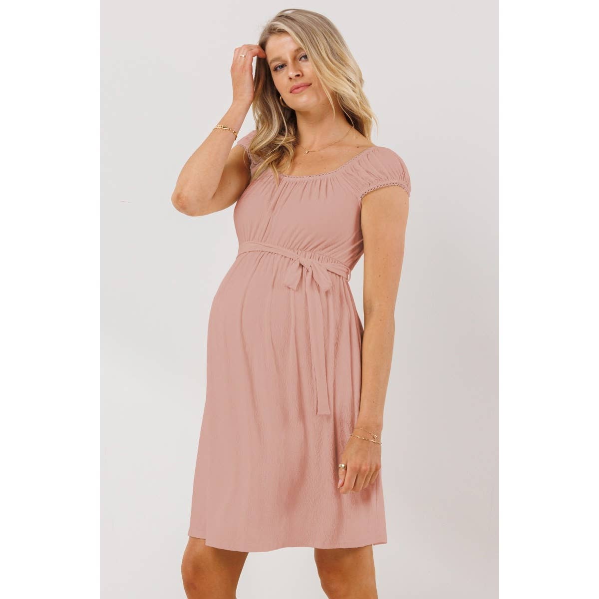 Lace Trim Cap Sleeve Maternity Babydoll Dress