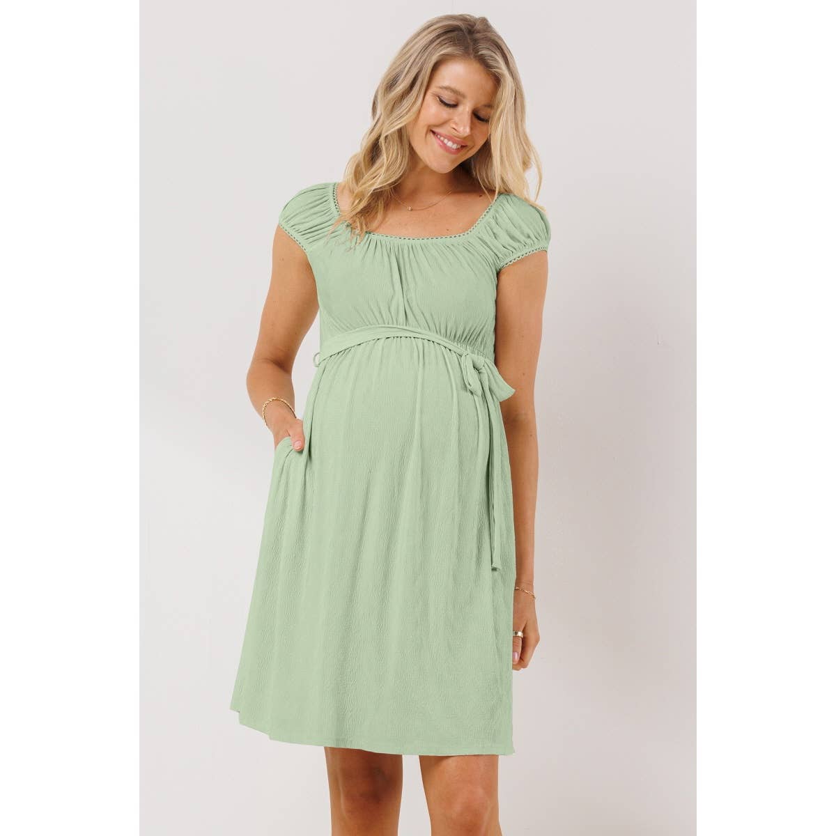 Lace Trim Cap Sleeve Maternity Babydoll Dress