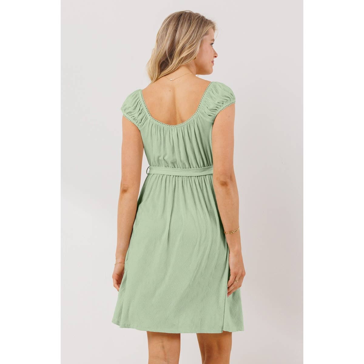 Lace Trim Cap Sleeve Maternity Babydoll Dress