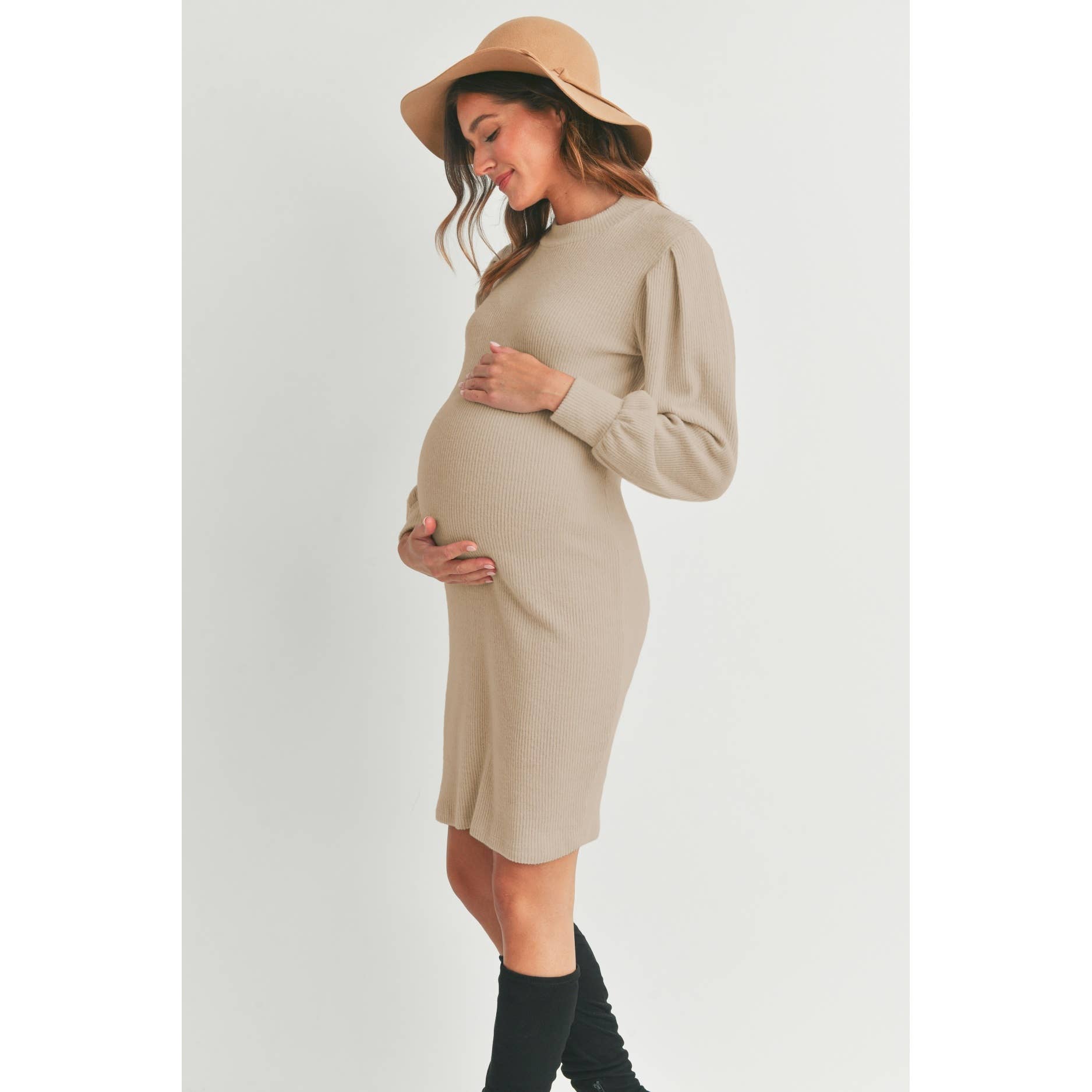 Ribbed Long Sleeve Maternity Knit Dress