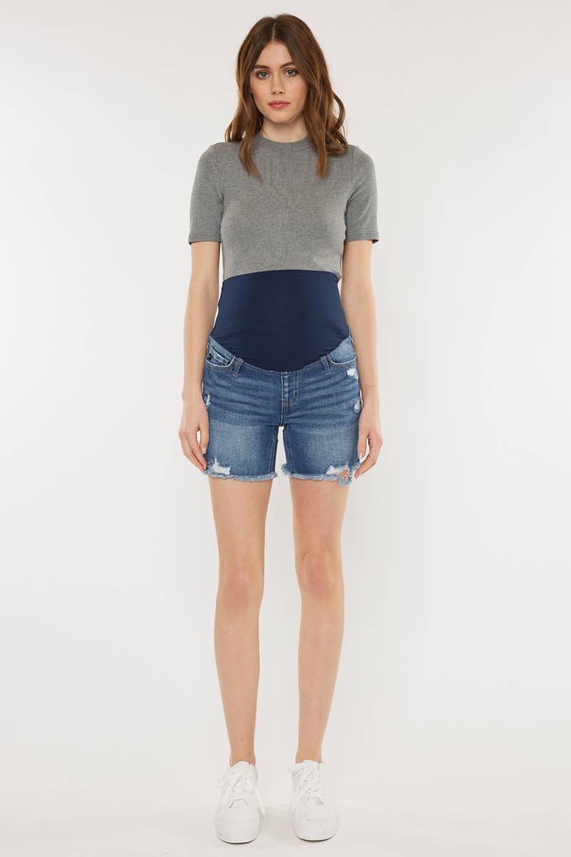 MATERNITY FULL BAND  DENIM SHORTS