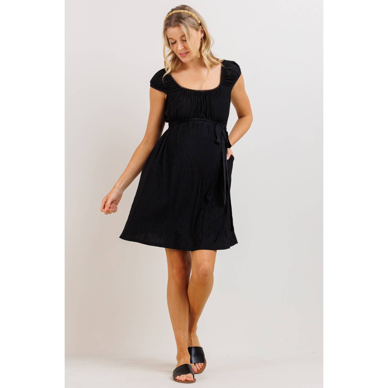 Lace Trim Cap Sleeve Maternity Babydoll Dress