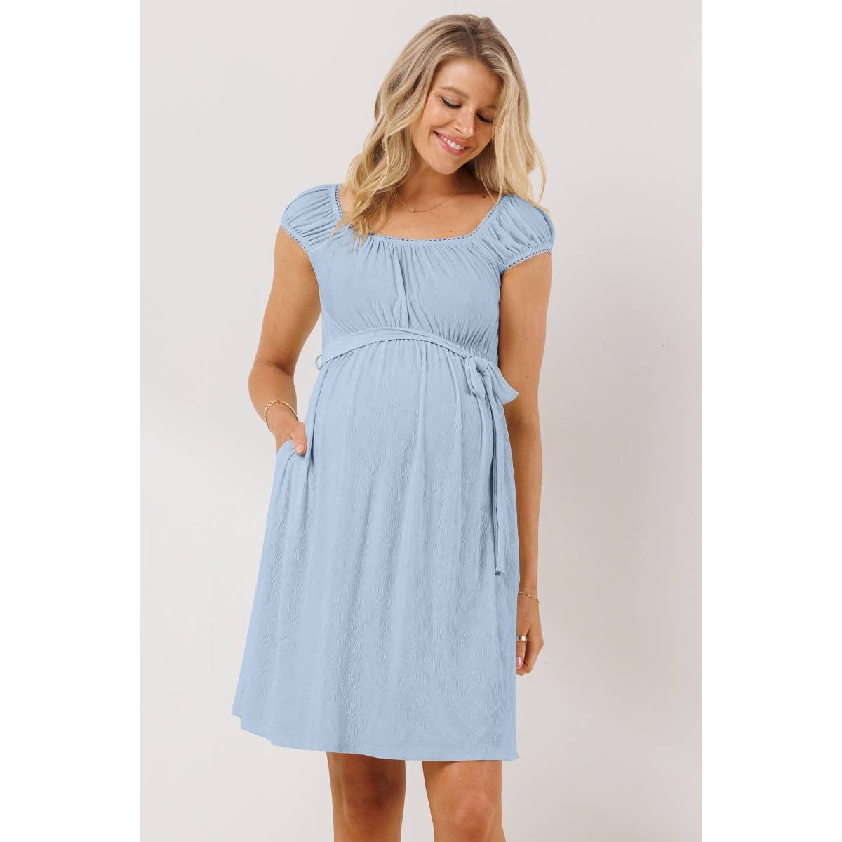 Lace Trim Cap Sleeve Maternity Babydoll Dress