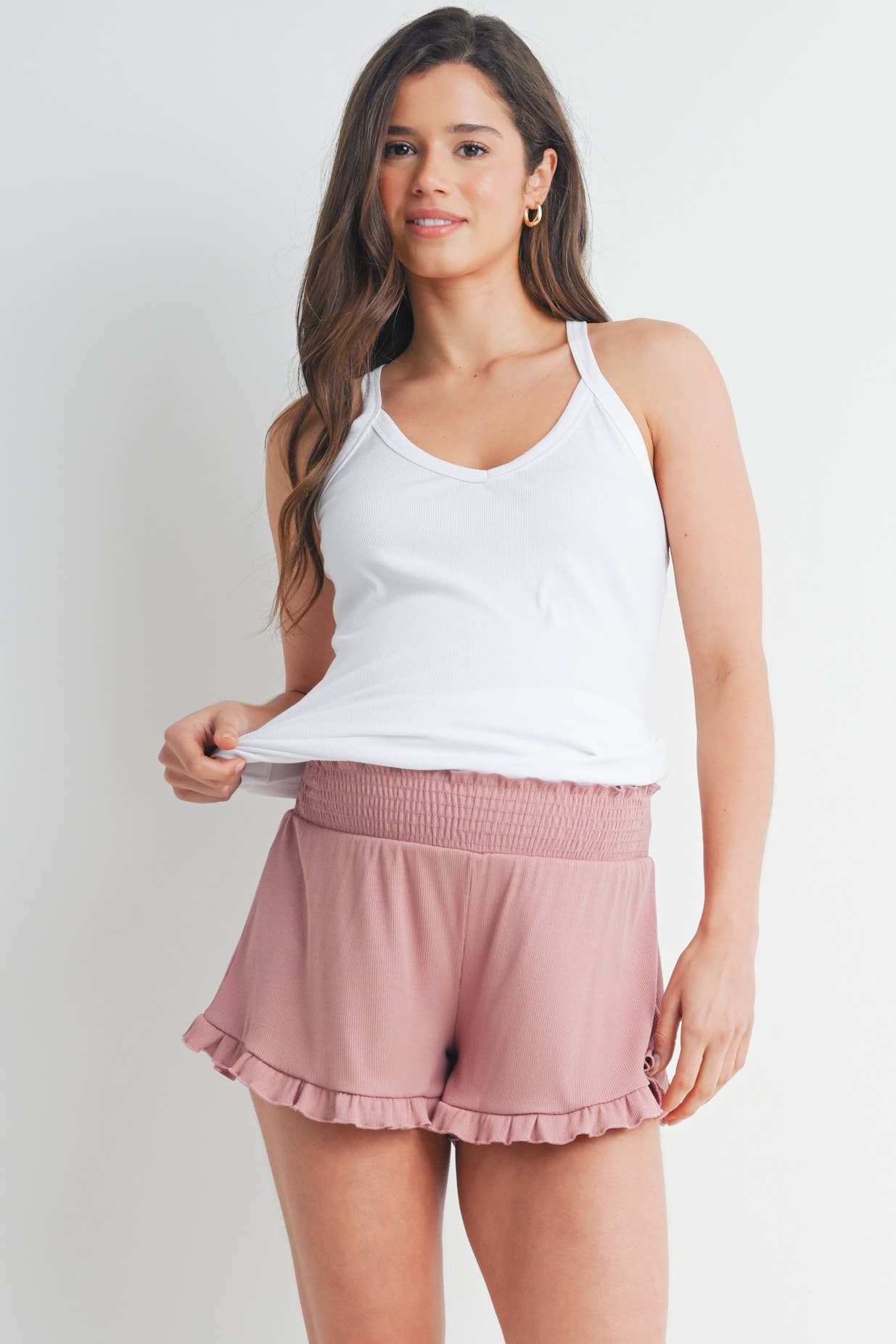 Smocked Ruffle Hem Maternity Shorts