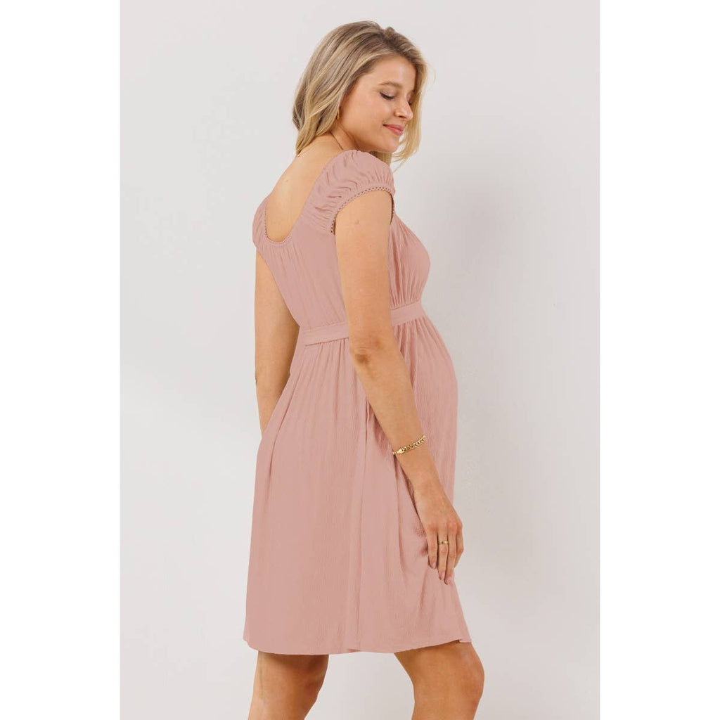Lace Trim Cap Sleeve Maternity Babydoll Dress
