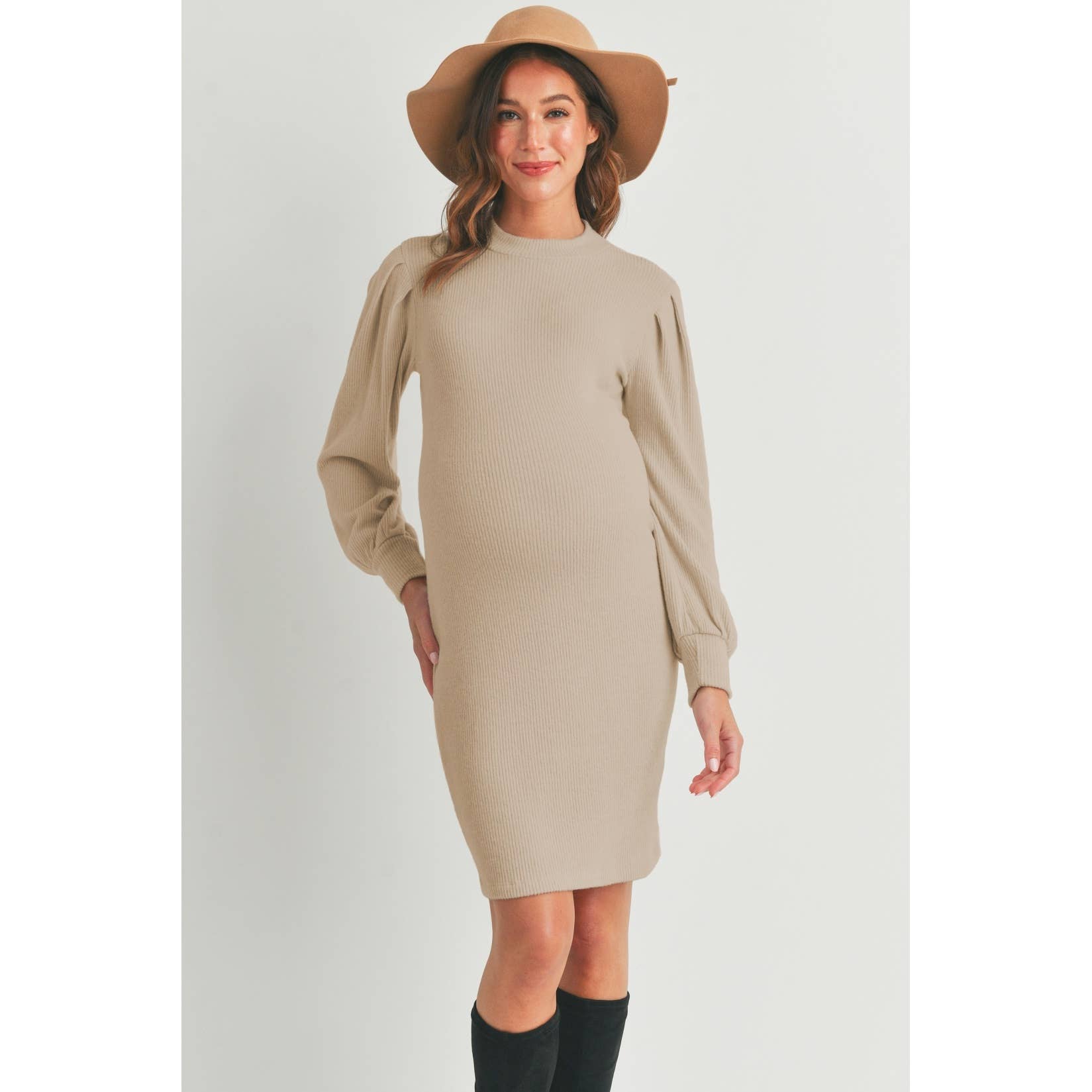 Ribbed Long Sleeve Maternity Knit Dress