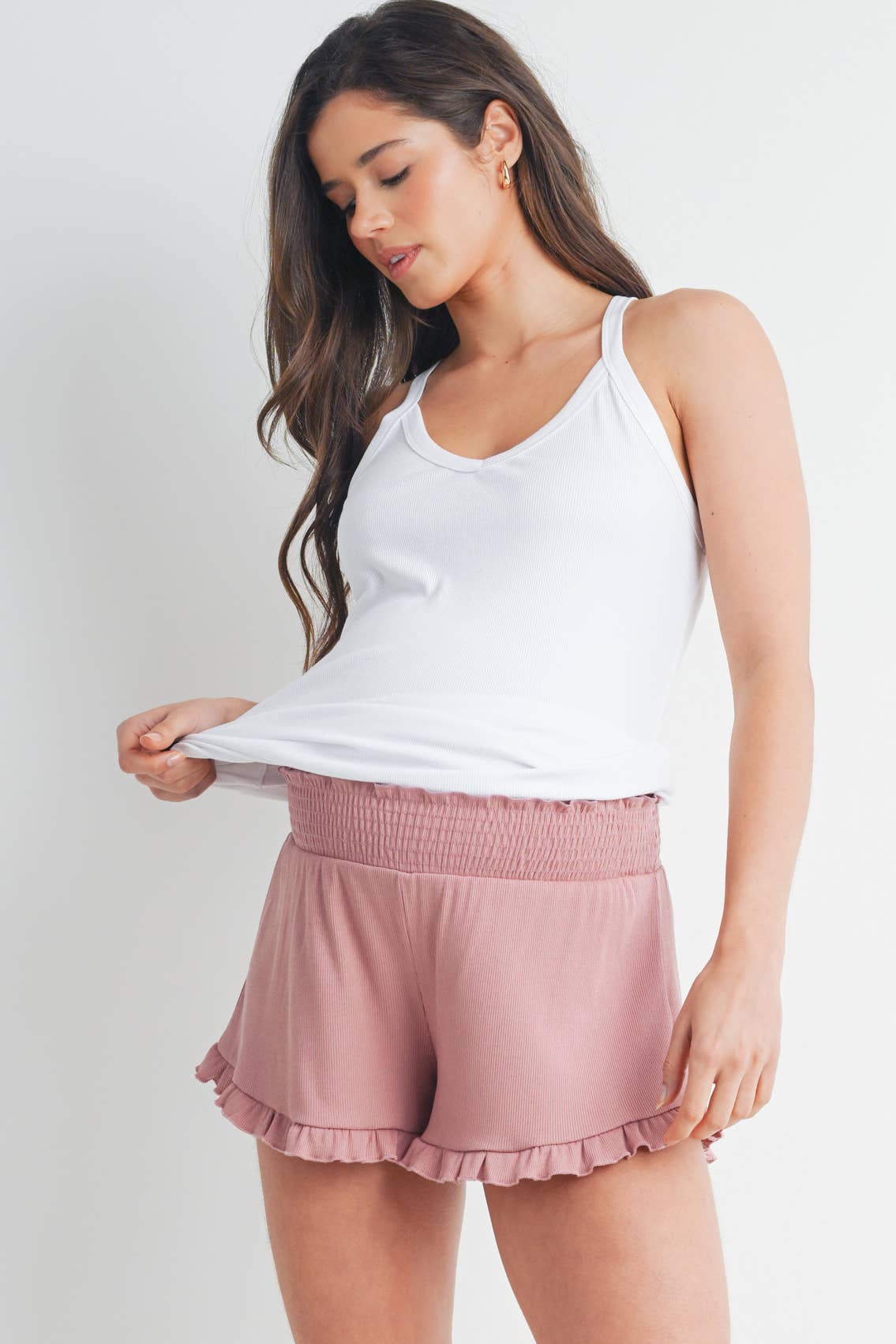 Smocked Ruffle Hem Maternity Shorts