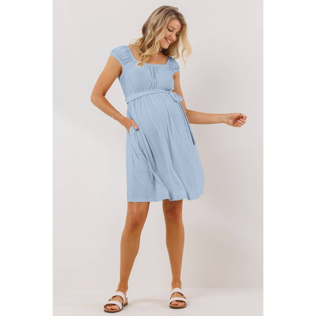 Lace Trim Cap Sleeve Maternity Babydoll Dress