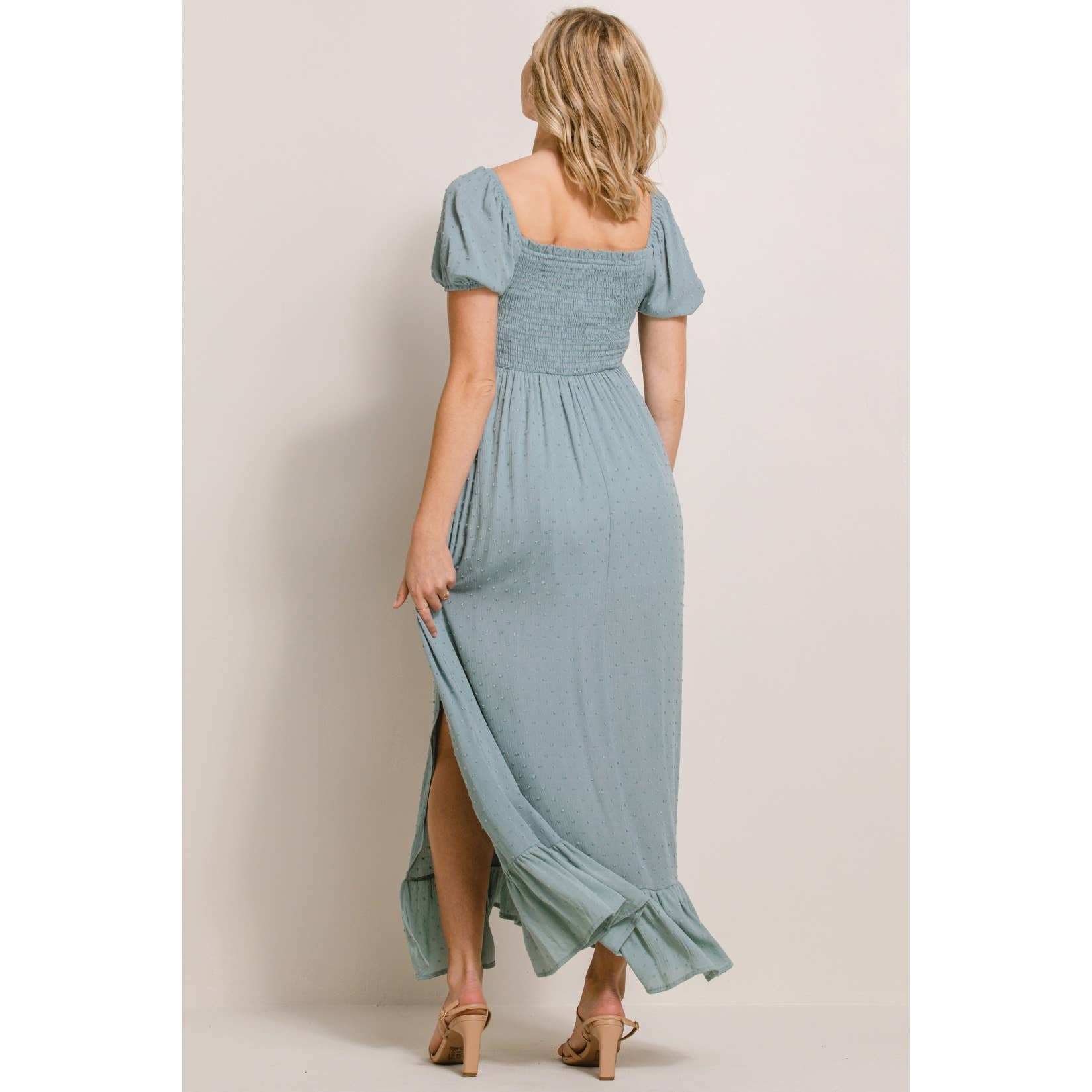 Square Neck Puff Sleeve Maternity Maxi Dress