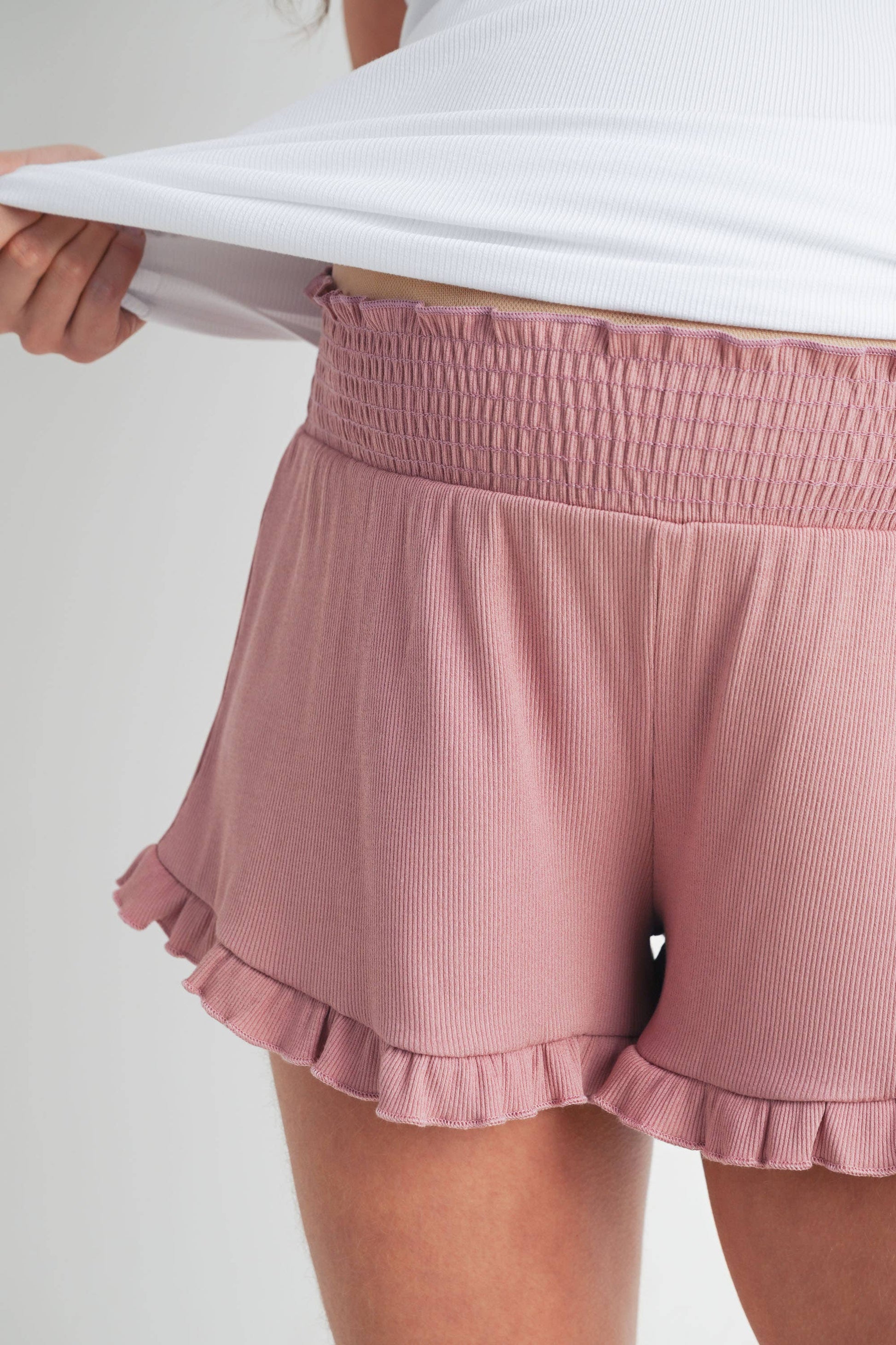 Smocked Ruffle Hem Maternity Shorts