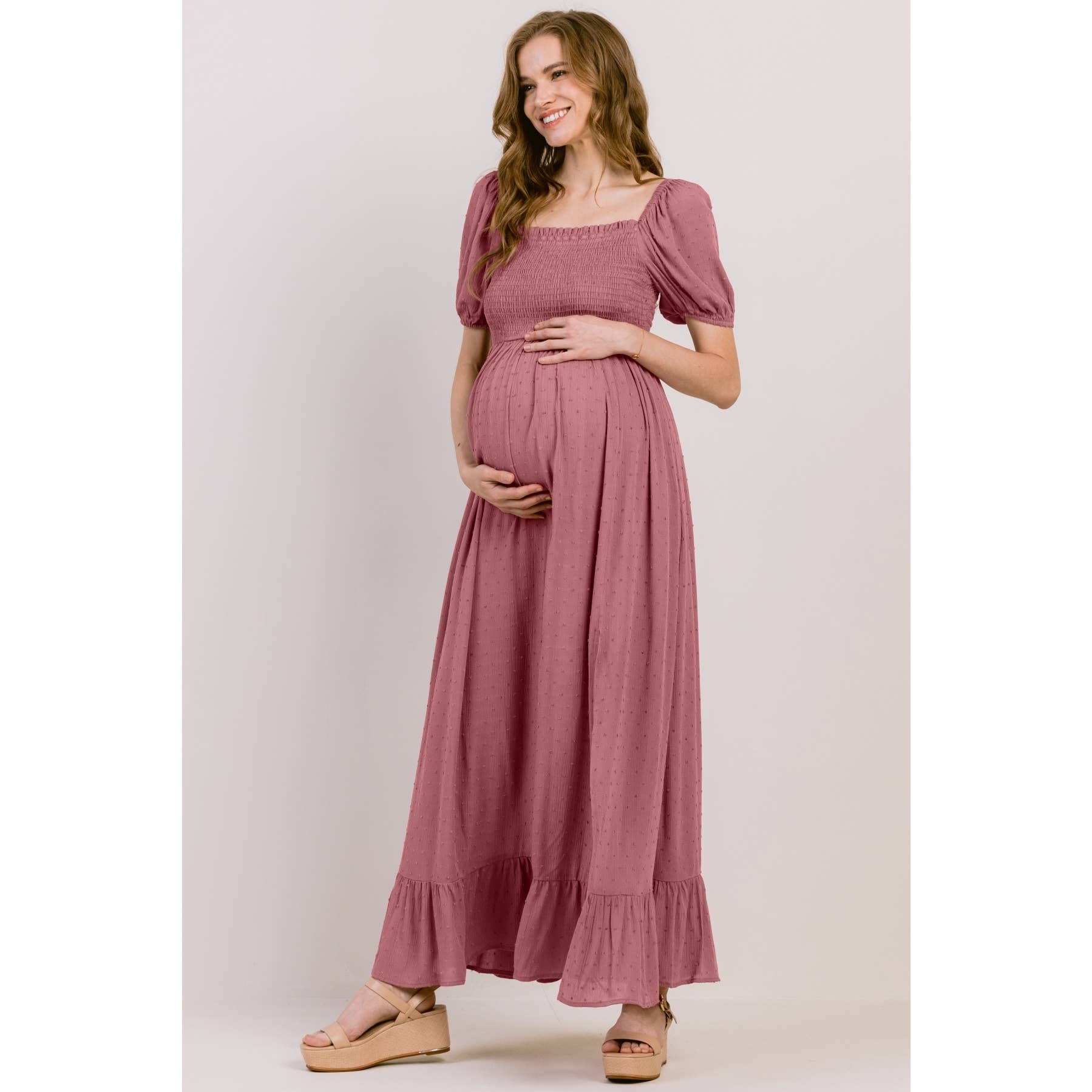 Square Neck Puff Sleeve Maternity Maxi Dress