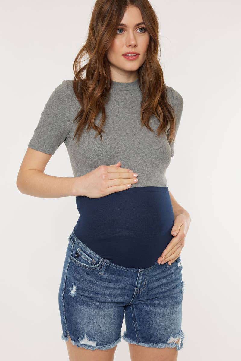 MATERNITY FULL BAND  DENIM SHORTS