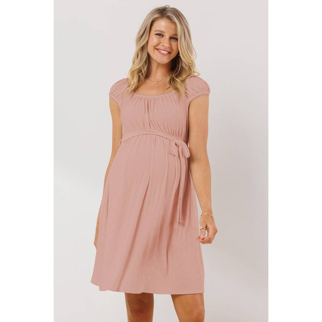 Lace Trim Cap Sleeve Maternity Babydoll Dress