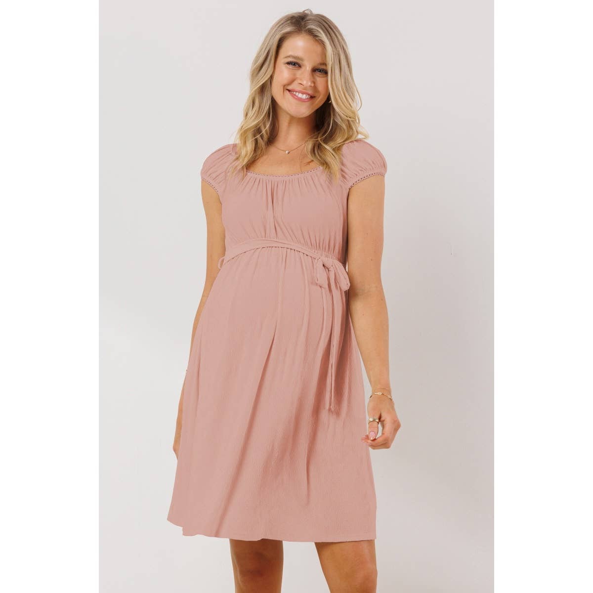 Lace Trim Cap Sleeve Maternity Babydoll Dress