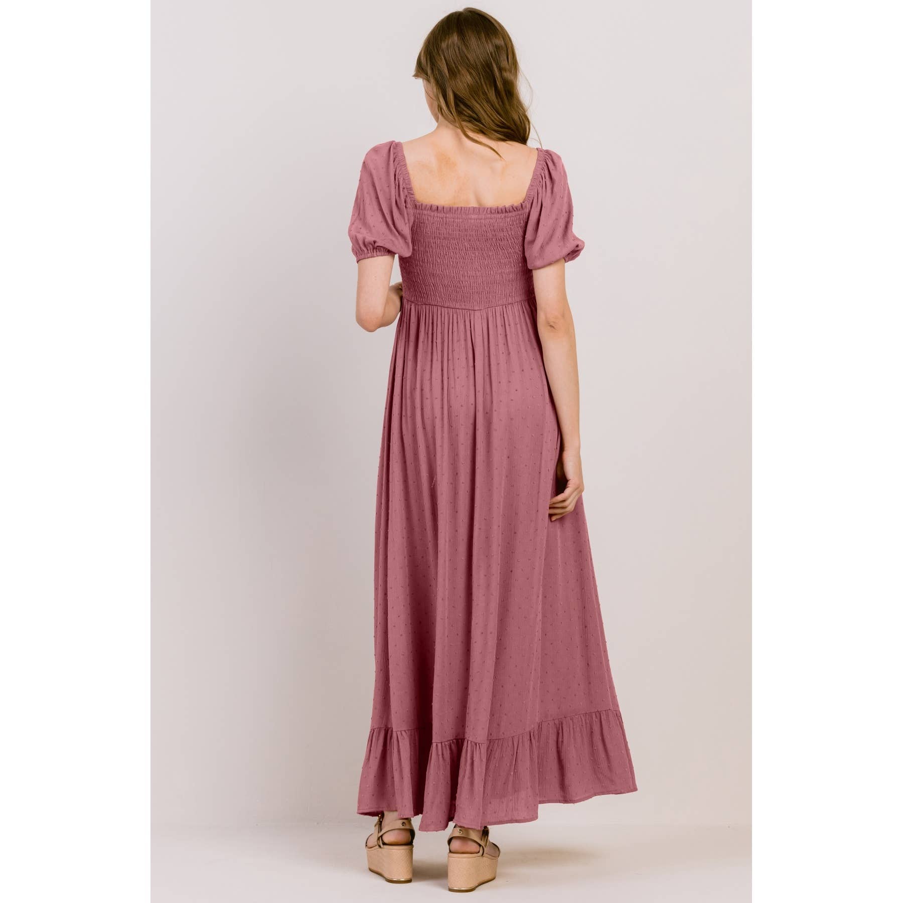 Square Neck Puff Sleeve Maternity Maxi Dress